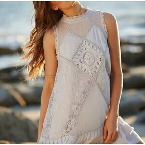 Free People Angel White Cream Lace Sleeveless Mini Dress size Medium